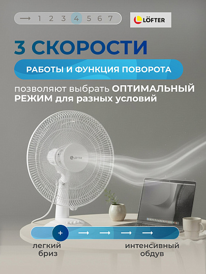 Вентилятор настольный, Lofter, 35 Вт, 3 скорости, белый, FS40-A (FT40-B6-wht)