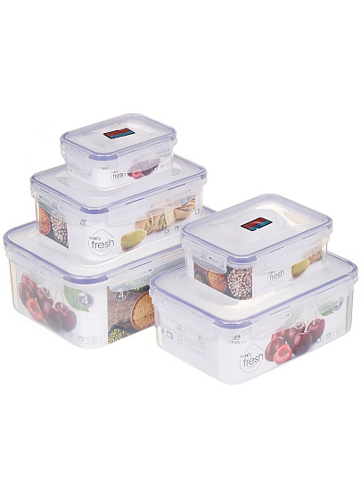 Контейнер пищевой пластик, 5 шт, прямоугольный, 3000/2000/1200/600/300 мл, F147-2610-5