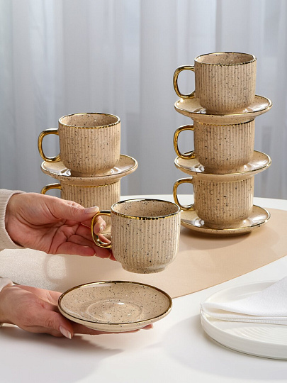 Набор чайный фарфор, 12 предметов, на 6 персон, 220 мл, Jewel, Мусс, ПС0001-14