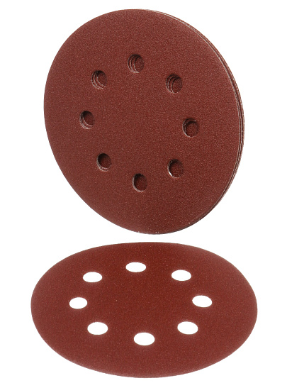 Круг абразивный, d125 мм, зерн P320, под липучку, перфорированный, 8 отверстий, 5 шт, R026