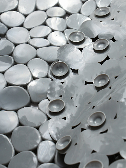 Коврик для ванной, антискользящий, 0.37х0.66 м, ПВХ, серый, Ракушки, Y4-11225