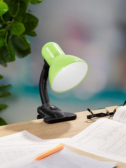 Светильник настольный на прищепке, E27, 60 Вт, черный, абажур зеленый, Lofter, 108B-grn/270782