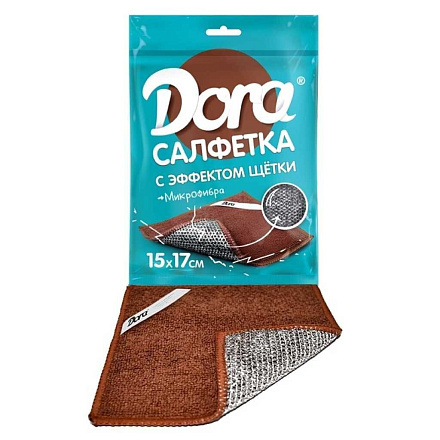 Салфетка бытовая универсальная, микрофибра, 17х15 см, в ассортименте, Dora, эффект щетки, 2001-010