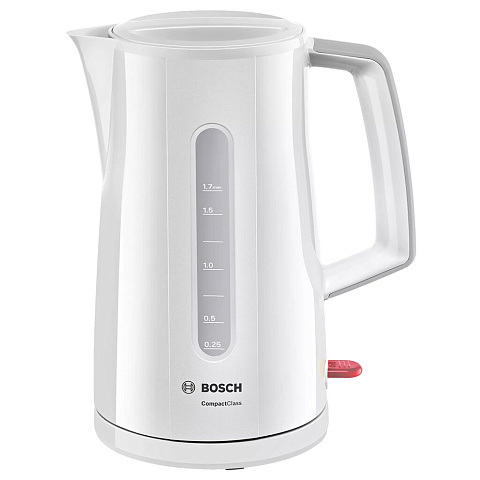 Чайник электрический Bosch, TWK 3A011, белый, 1.7 л, 2400 Вт, скрытый нагревательный элемент, пластик