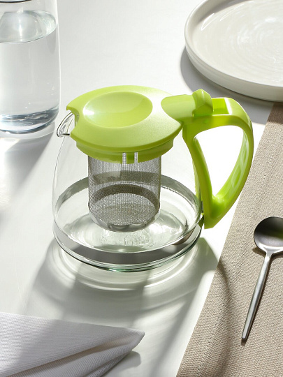Чайник заварочный стекло, 0.7 л, с ситечком, Barouge, BF-502, зеленый