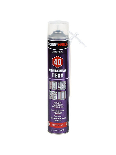 Пена монтажная KUDO, Donewell ENERGY FLEX 40, бытовая, 40 л, 1 л, всесезонная, DPH10U40