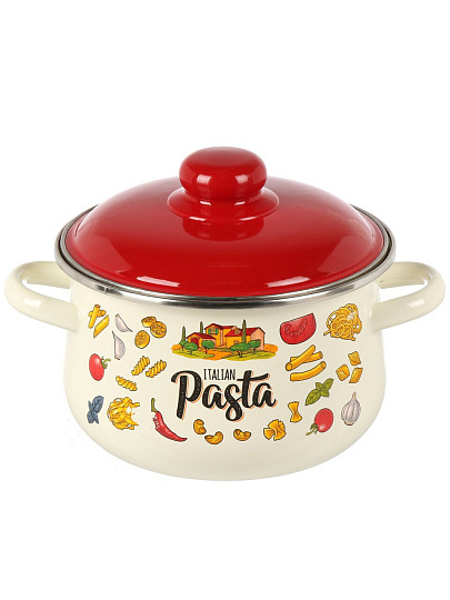 Кастрюля эмалированная сталь, 2 л, крышка сталь, коническая, Appetite, Pasta Italian, 1с45я, индукция