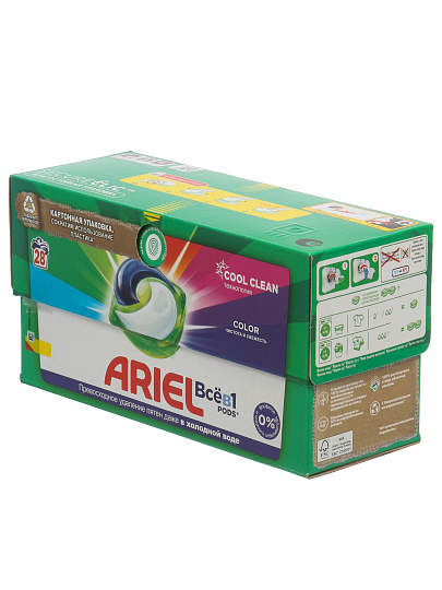 Капсулы для стирки Ariel, СМС Color, для цветного белья, 28 шт, капсула 19.5 г, 0001220428