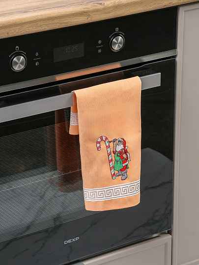 Полотенце кухонное 42х42 см, 50% лен, 50% хлопок, Dinosti, Рождественский дедушка, Россия