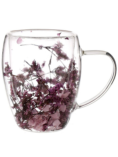 Кружка стекло, 350 мл, Сухоцветы, двойные стенки, в индивидуальной упаковке, B060751