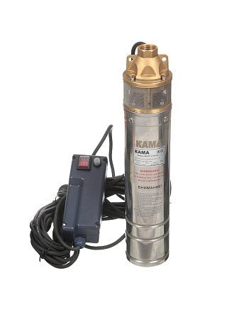 Насос скважинный, Кама, нижний забор, 15 м, 750 Вт, диаметр 98 мм, глубина погружения 30 м, максимальный напор 45 м, 3 м³/ч, 98НПС1-0,75-3/45
