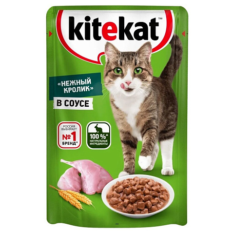 Корм для животных Kitekat, 85 г, для взрослых кошек, кусочки в соусе, кролик, пауч