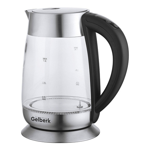 Чайник электрический Gelberk, GL-409, 1.8 л, 2200 Вт, скрытый нагревательный элемент, подсветка, стекло