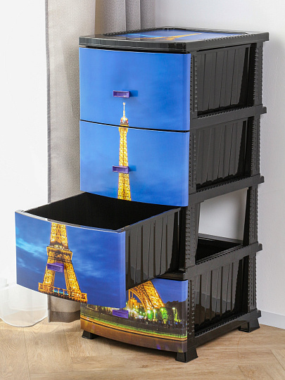 Комод 4 ящика, Париж, 38х47х98 см, черный, РП-451, Росспласт