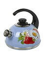 Чайник сталь, эмалированное покрытие, 2.5 л, со свистком, ручка консольная, Рубин, Клубника с ромашкой, синий туман, T04/25/08/05 - фото 2