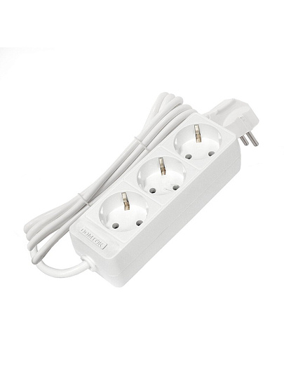 Удлинитель бытовой 3 гнезда, 3 м, ПВС, 3х1 мм², с заземлением, 16 А, 3500 Вт, Domtok, 2391