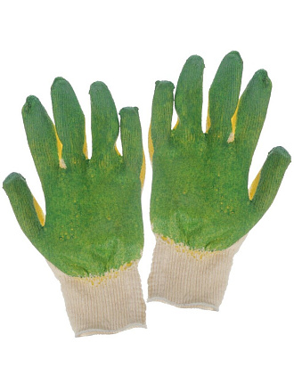 Перчатки х/б, латексный облив двойной, без рисунка, европодвес, 200302