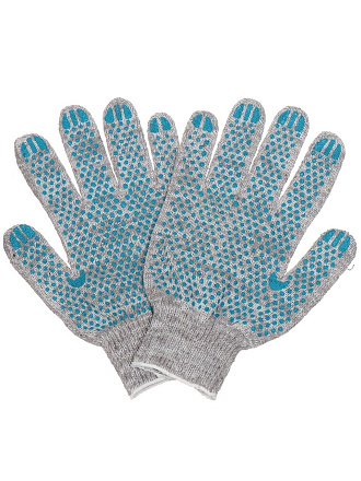 Перчатки х/б, ПВХ покрытие, Точка, универсальный размер, 10 класс вязки, 5 нитей, серая основа, в ассортименте, Золотая перчатка