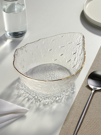 Салатник стекло, фигурный, 6 см, 0.8 л, отвод золотом, 17х22х6см, Алмаз, Y6-10093/Y4-11730