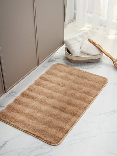 Коврик для ванной, 0.5х0.8 м, полиэстер, бежевый, Silvano, Ангора, Y4-11478