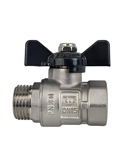 Кран для воды, 1", г-ш, латунь, ручка-бабочка, никель, ГОСТ, PN40, RTP