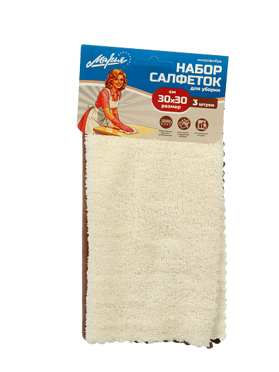 Салфетка бытовая для уборки, микрофибра, 30 х 30 см, 3 шт, Марья Искусница