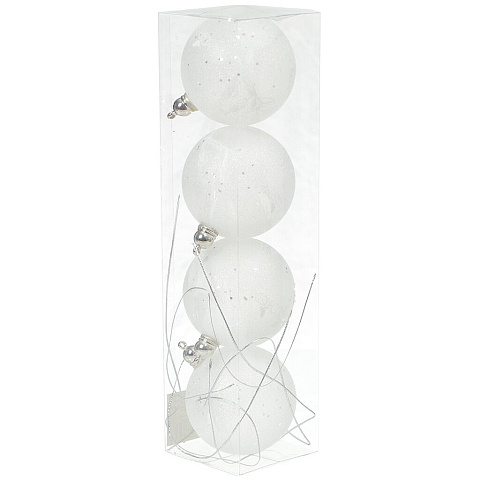 Елочный шар 4 шт, белый, 8 см, пластик, SY18CBB-249