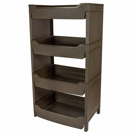 Полка универсальная, пластик, 4 секции, 33.5х22.5х47 см, прямоугольная, венге, BranQ, Nature, BQ3777ВНГ