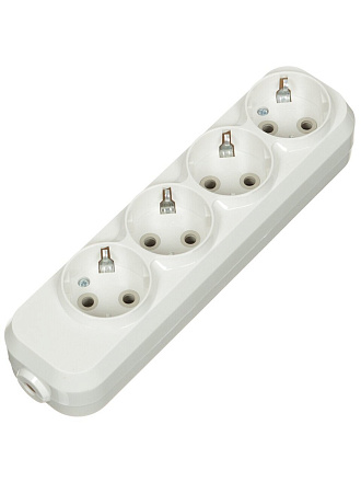 Колодка розеточная 4 гнезда, 2 + 3, с заземлением, 16 А, белый, TDM Electric, Народная, SQ1806-0420