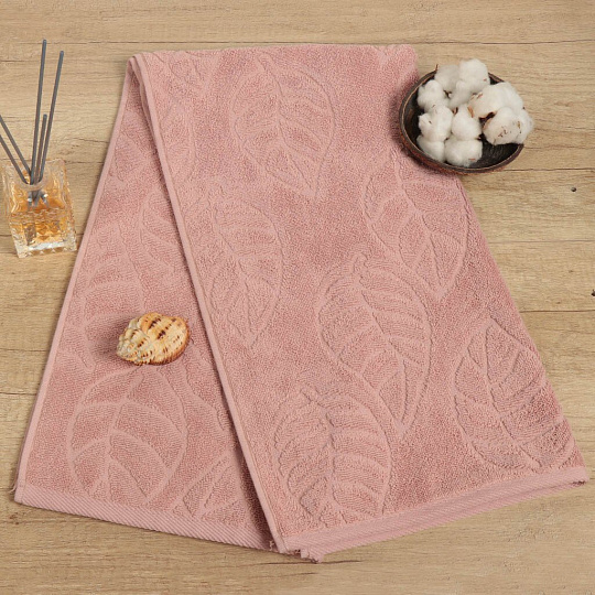 Полотенце банное 50х90 см, 100% хлопок, 450 г/м2, жаккард, Листья-2 5562, Авангард, пудинг, 161, Россия