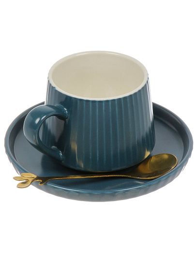 Чайная пара керамика, 3 предмета, на 1 персону, 160 мл, 6.5х7 см, блюдце 13.5 см, B060616, синяя