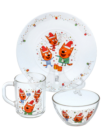 Набор детской посуды стекло, 3 шт, Три Кота. Зимние Каникулы, подарочная упаковка, 313962