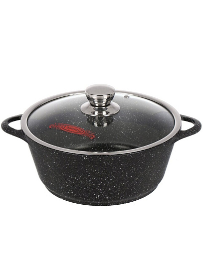 Кастрюля алюминий, антипригарное покрытие, 4 л, крышка стекло, Горница, Гранит Induction, Ик2633аг, индукция