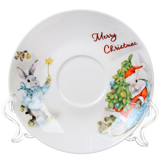 Чайная пара керамика, 2 предмета, на 1 персону, 280 мл, Daniks, Зимние забавы, подарочная упаковка, белая