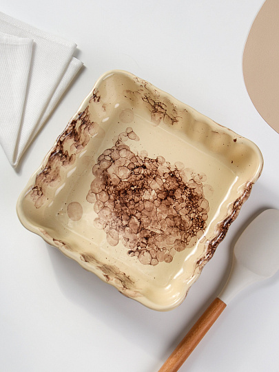 Форма для запекания керамика, 23х23х6.5 см, 1.5 л, квадратная, Псковский Гончар, Волна, Паутинка, НХП-ПС-11