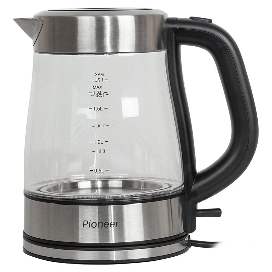 Чайник электрический Pioneer, KE807G, черный, 1.7 л, 2200 Вт, скрытый нагревательный элемент, стекло
