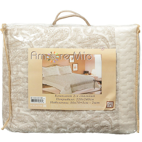 Текстиль для спальни Amore Mio Калькутта 77 125 двуспальный, покрывало 220х240 см, 2 наволочки 50х70 см