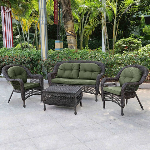 Мебель садовая Brown, стол, 2 кресла, 1 диван, подушка зеленая, LV520BG Brown/Green