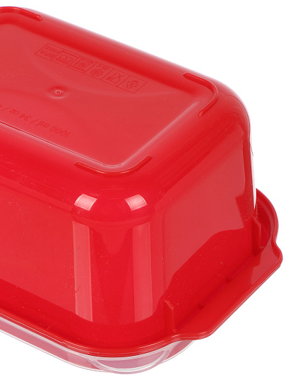 Контейнер пищевой пластик, 1 л, 18.5х12.5х8 см, красный, прямоугольный, с клапаном, DDStyle, 31202