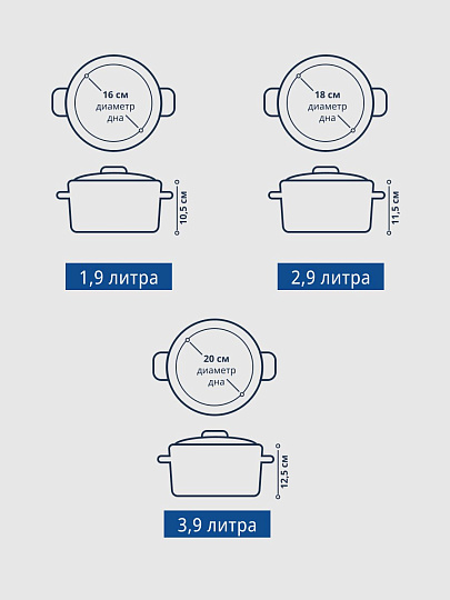 Набор посуды нержавеющая сталь, 6 предметов, кастрюли 1.9, 2.9, 3.9, DNN3, SD-A17-6