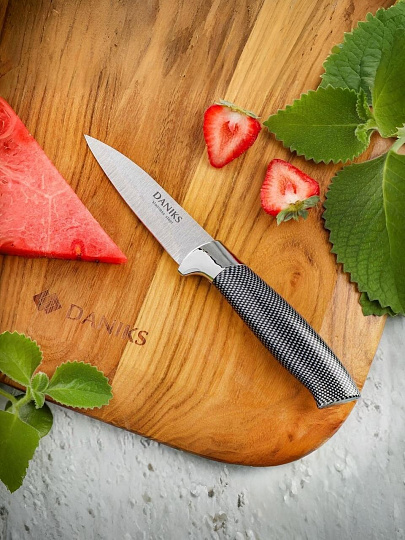 Нож кухонный Daniks, Оптима, для овощей, нержавеющая сталь, 9 см, рукоятка пластик, YW-A639-PA