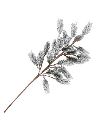 Ветка декоративная 39 см, еловая, заснеженная, с декором, Y4-8514