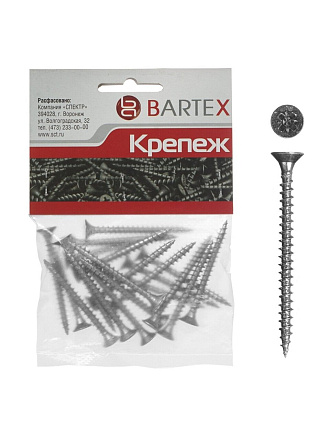 Саморез универсальный, диаметр 4х50 мм, 25 шт, оцинкованный, пакет, Bartex