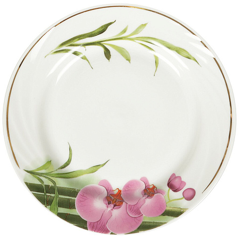 Тарелка обеденная, керамика, 17.5 см, круглая, Голубка Бамбуковая орхидея, Добрушский фарфоровый завод, 5С0936