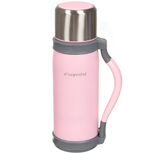 Термос нержавеющая сталь, 1.2 л, узкая горловина, Kamille, колба нержавеющая сталь, с ручкой, в ассортименте, 2015