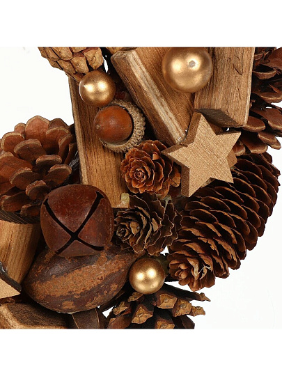 Венок рождественский 35 см, с шишками, золото, SYSGZSB-4623070