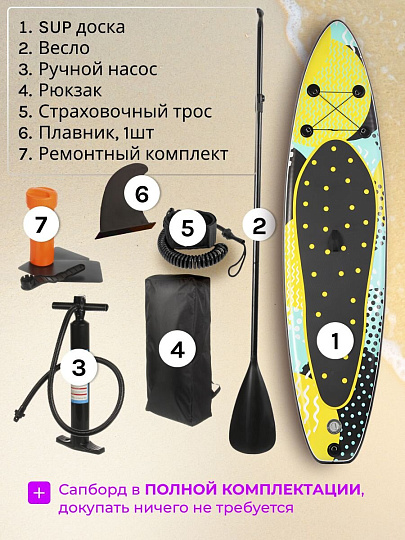 Сап борд надувной 330х81х15 см, одинарный ПВХ, рюкзак, насос, весло и лиш, ремкомплект, 200 кг, SUP006