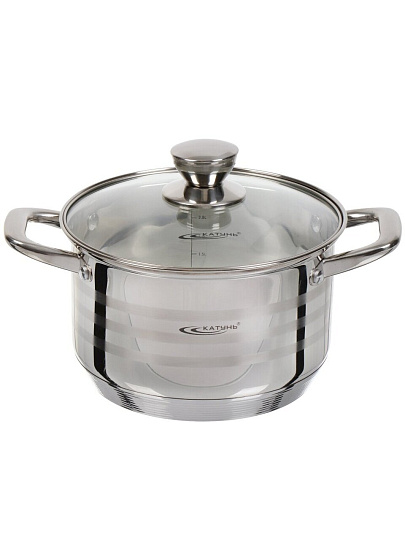 Кастрюля нержавеющая сталь, 3.5 л, крышка стекло, Катунь, Элис, КТ16-D-20, индукция