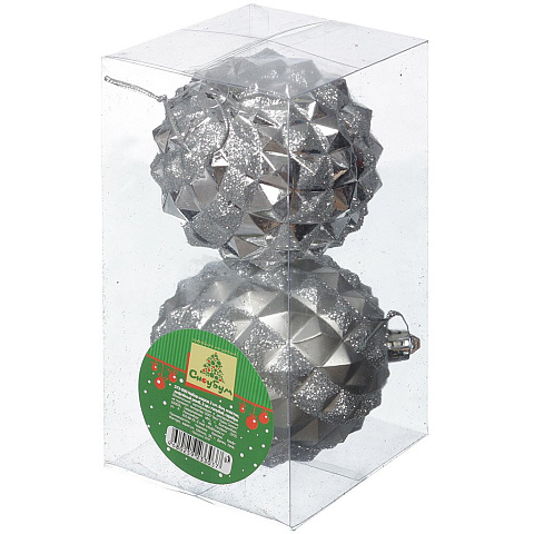 Елочный шар Сноубум, Рифленый ромб, 2 шт, 8 см, пластик, 2 цвета, 373090