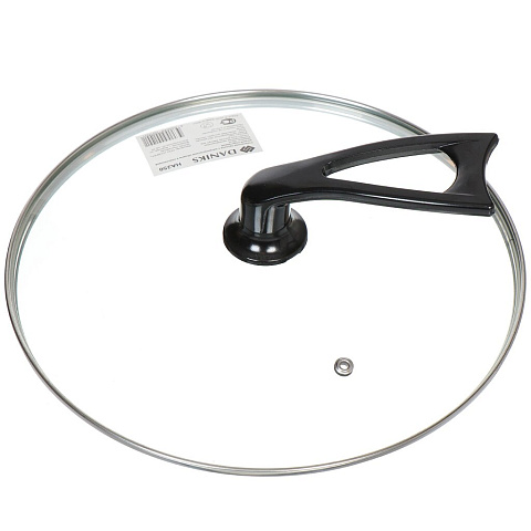 Крышка для посуды стекло, 26 см, Daniks, металлический обод, кнопка пластик, HA250
